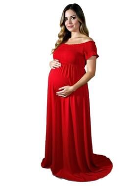 NWT Isabel Ingrid Maternity Dress Sz L Long Stretch Red Spring Summer Boho